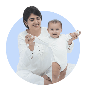 Mother supporting a baby while standing