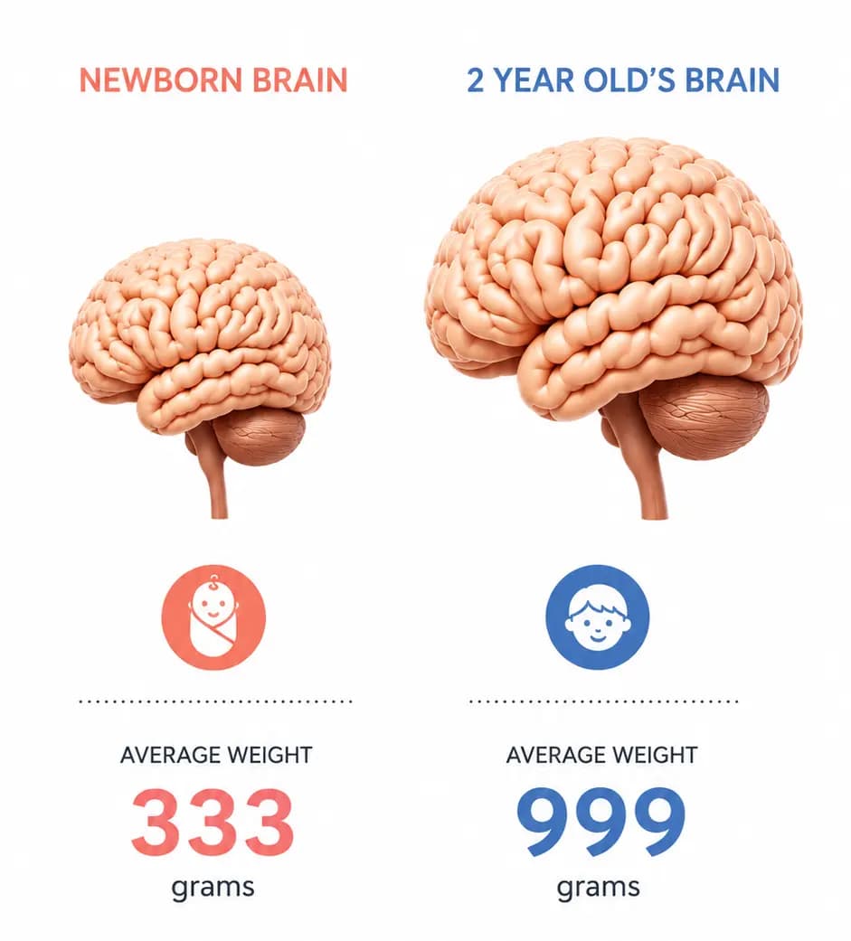 Newborn vs 2 year old brain