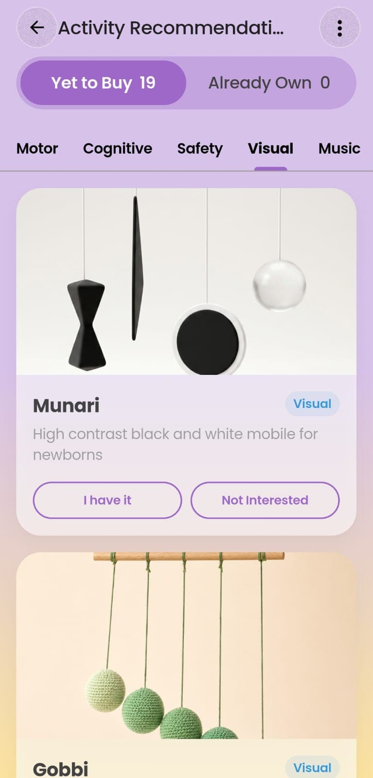 Activity recommendations - Montessori materials like Munari mobile