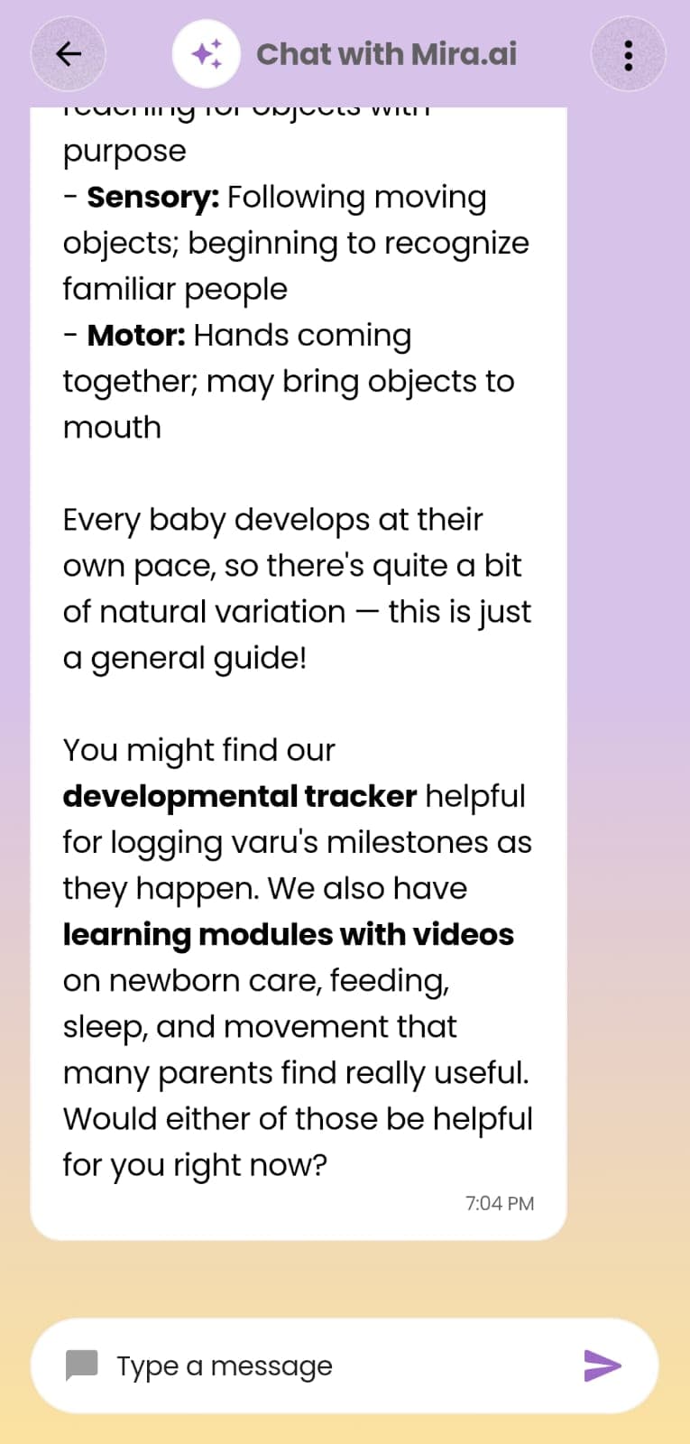 Chat with Mira AI - 24/7 parenting support and tracking