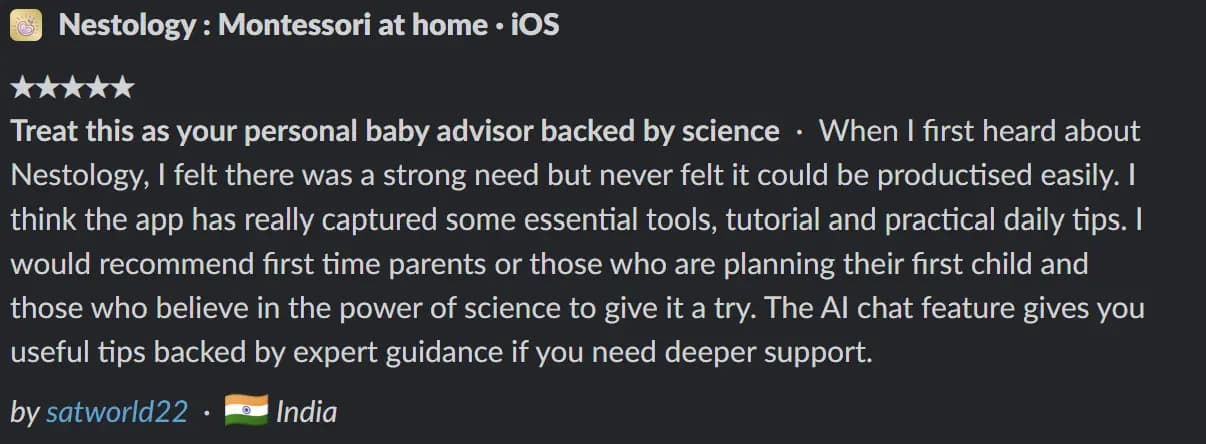 App Store review by satworld22 — personal baby advisor backed by science