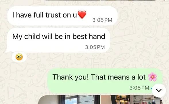 Parent WhatsApp message — I have full trust on you, my child will be in best hand